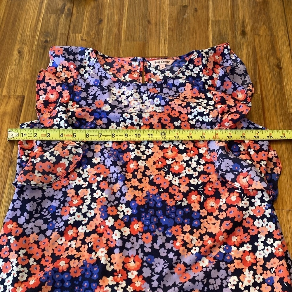Juicy Couture Colorful Floral Ruffled Flutter Sleeve Blouse. Sz L. - Picture 12 of 16